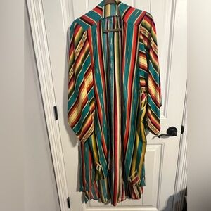 #8565. Lucky & Blessed L&B Women's 3/4 Sleeve Aztec Striped Long Kimono. Size L
